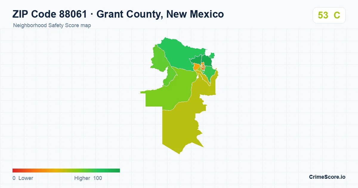 ZIP Code 88061 in Grant County, New Mexico neighborhood Safety Score map
