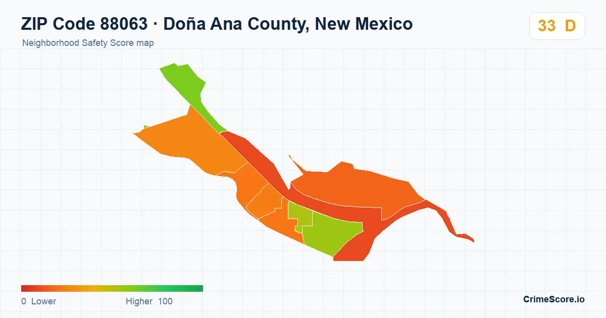 ZIP Code 88063 in Doña Ana County, New Mexico neighborhood Safety Score map
