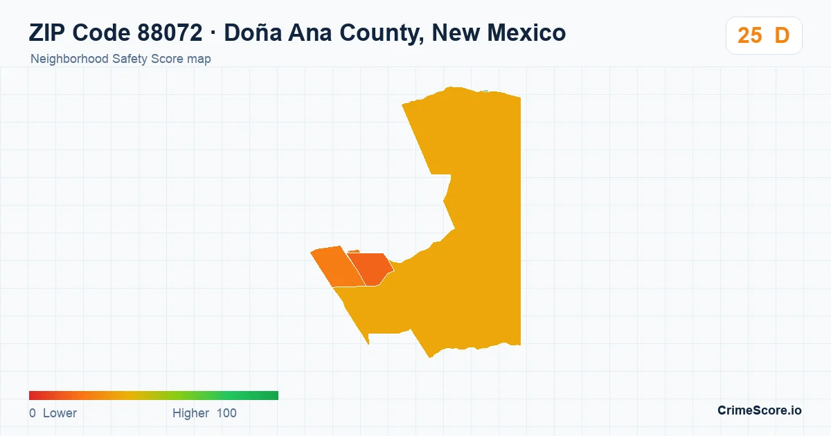 ZIP Code 88072 in Doña Ana County, New Mexico neighborhood Safety Score map