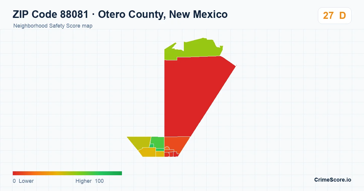 ZIP Code 88081 in Otero County, New Mexico neighborhood Safety Score map