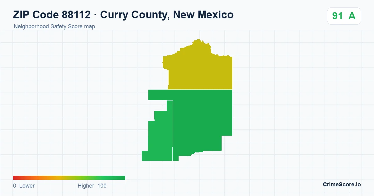 ZIP Code 88112 in Curry County, New Mexico neighborhood Safety Score map
