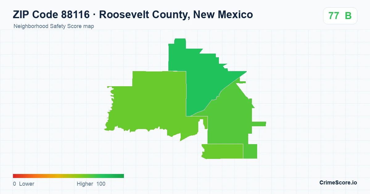 ZIP Code 88116 in Roosevelt County, New Mexico neighborhood Safety Score map