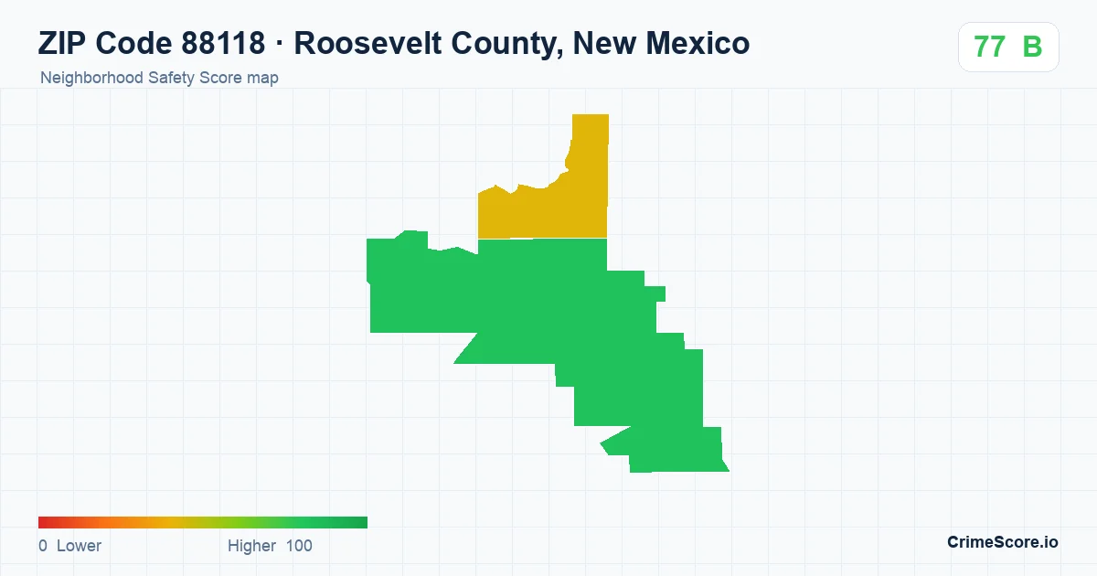 ZIP Code 88118 in Roosevelt County, New Mexico neighborhood Safety Score map