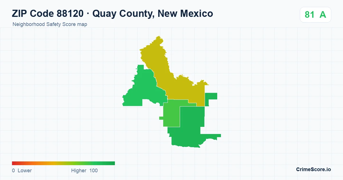 ZIP Code 88120 in Quay County, New Mexico neighborhood Safety Score map