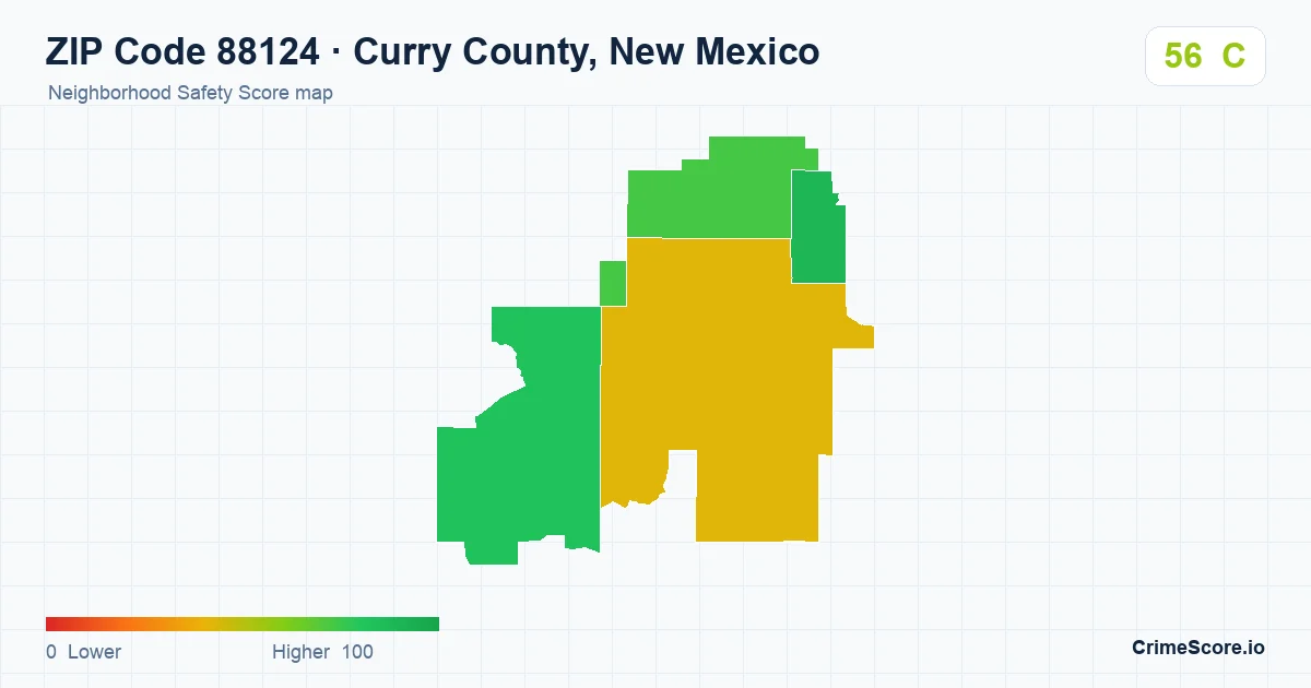 ZIP Code 88124 in Curry County, New Mexico neighborhood Safety Score map