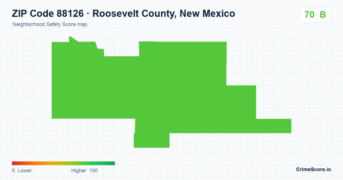 ZIP Code 88126 in Roosevelt County, New Mexico neighborhood Safety Score map