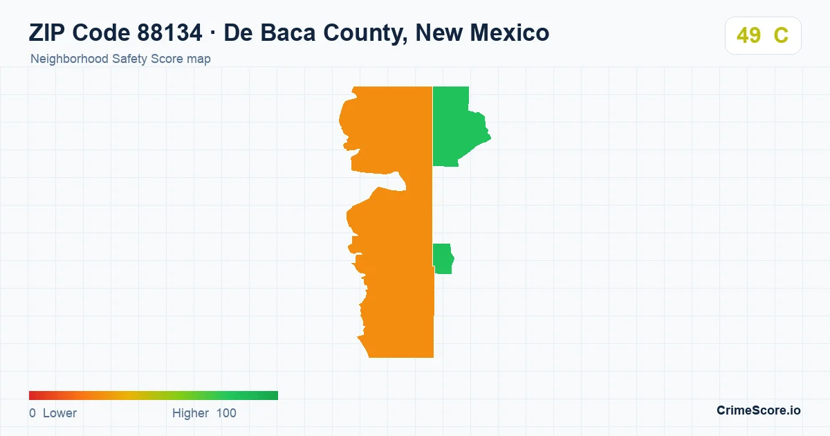 ZIP Code 88134 in De Baca County, New Mexico neighborhood Safety Score map