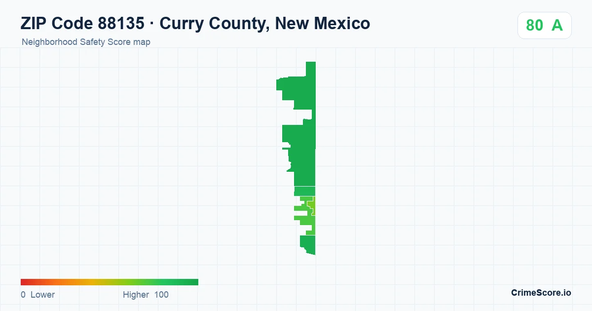ZIP Code 88135 in Curry County, New Mexico neighborhood Safety Score map