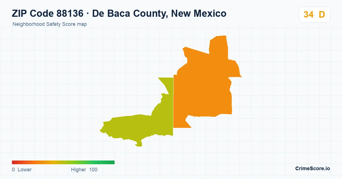 ZIP Code 88136 in De Baca County, New Mexico neighborhood Safety Score map