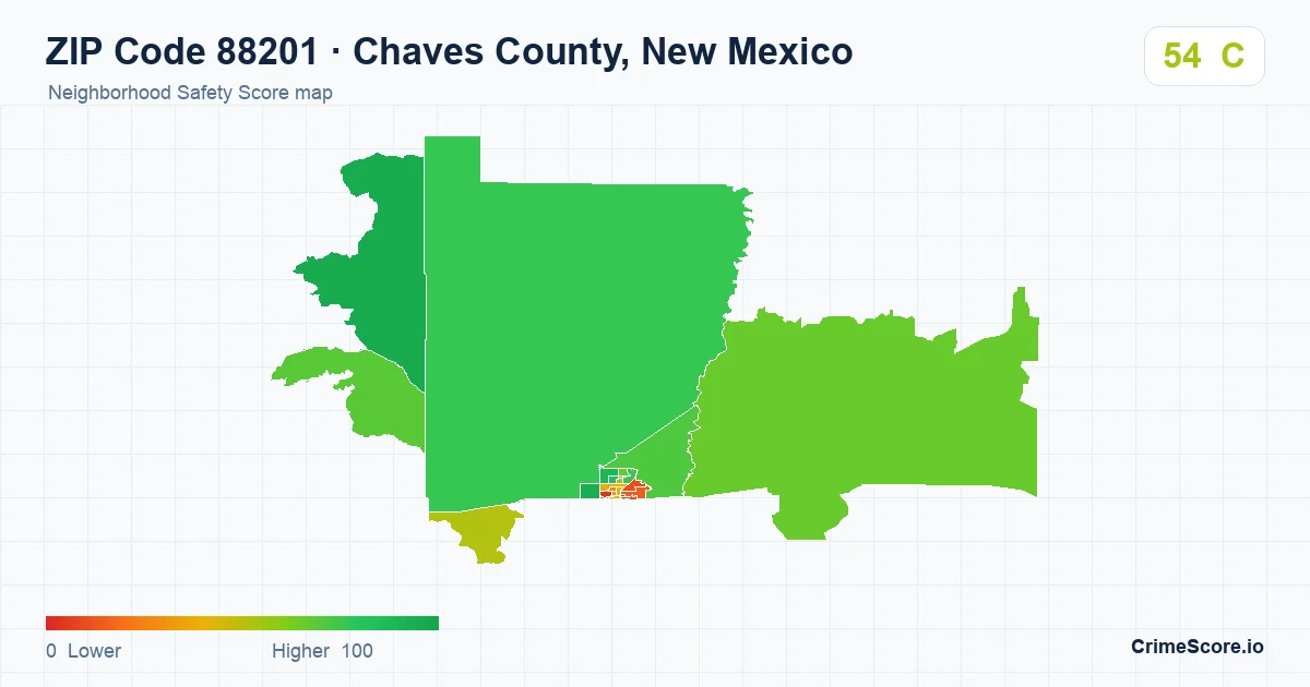 ZIP Code 88201 in Chaves County, New Mexico neighborhood Safety Score map
