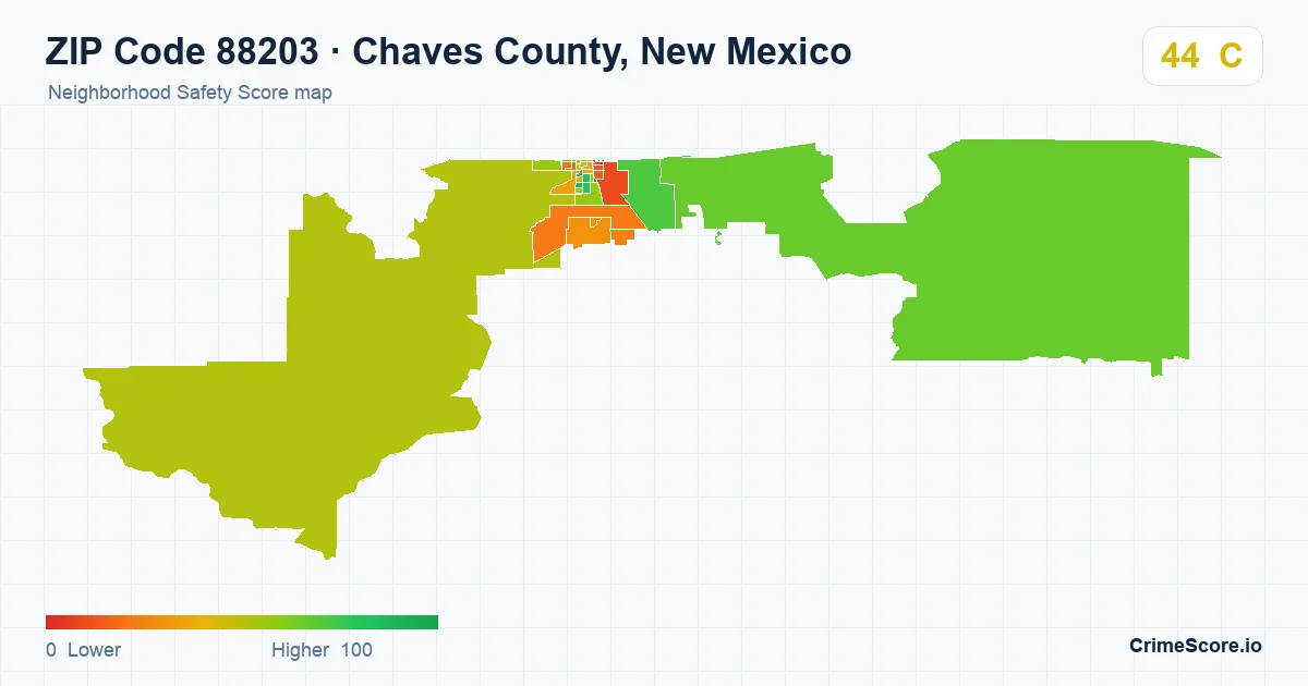ZIP Code 88203 in Chaves County, New Mexico neighborhood Safety Score map