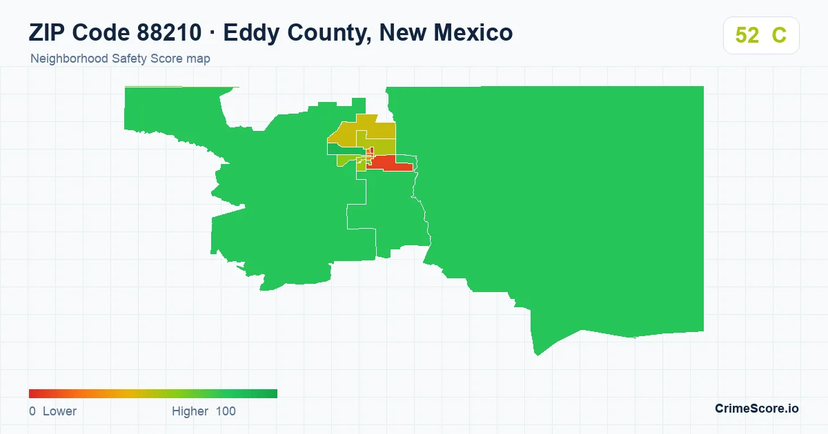 ZIP Code 88210 in Eddy County, New Mexico neighborhood Safety Score map