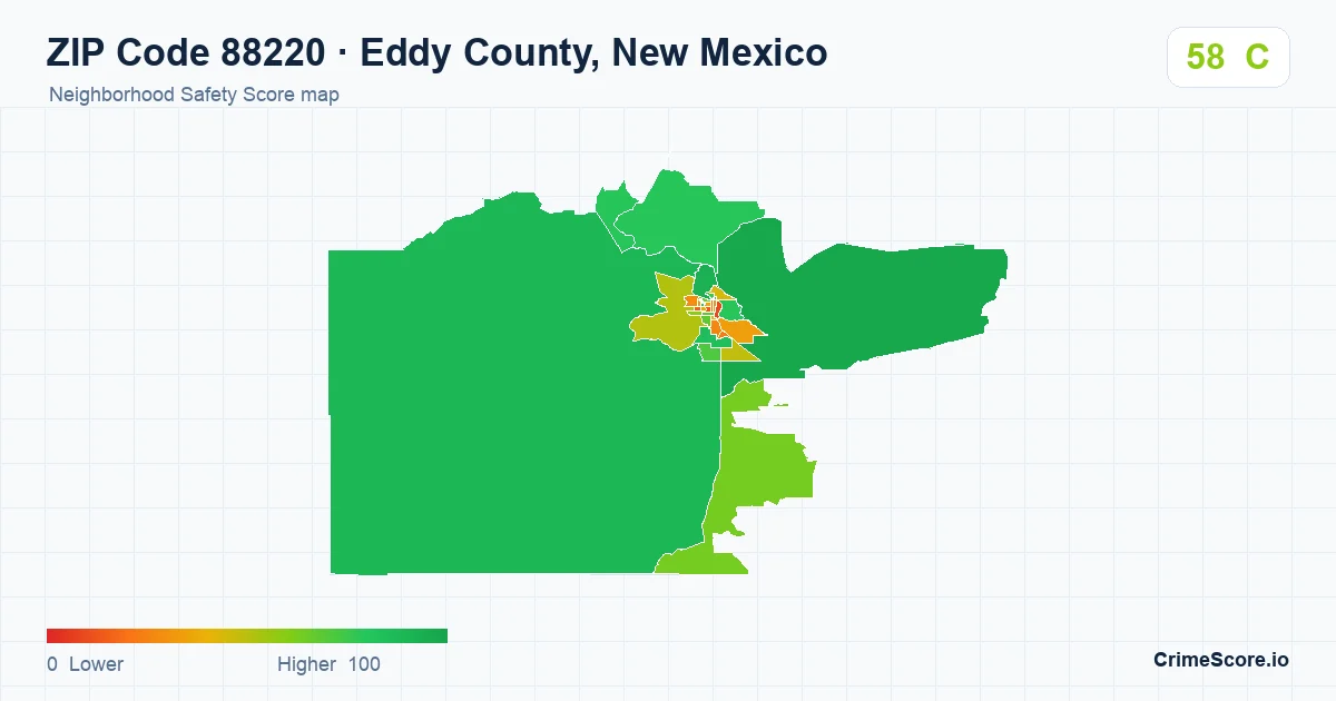 ZIP Code 88220 in Eddy County, New Mexico neighborhood Safety Score map