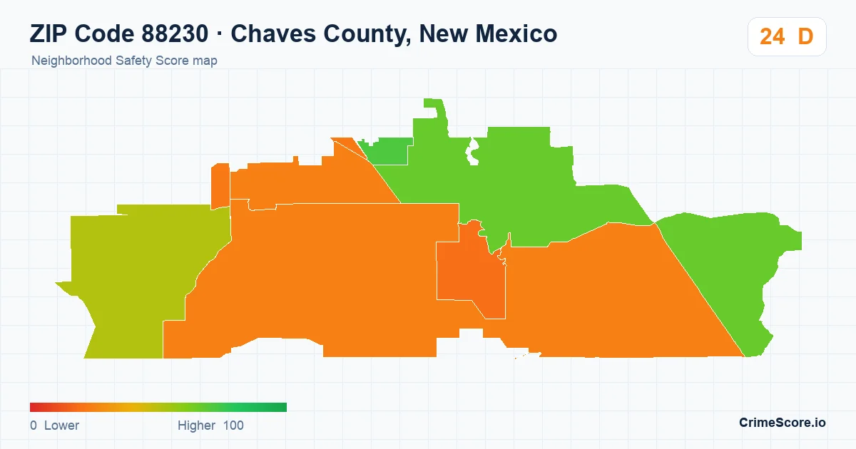 ZIP Code 88230 in Chaves County, New Mexico neighborhood Safety Score map
