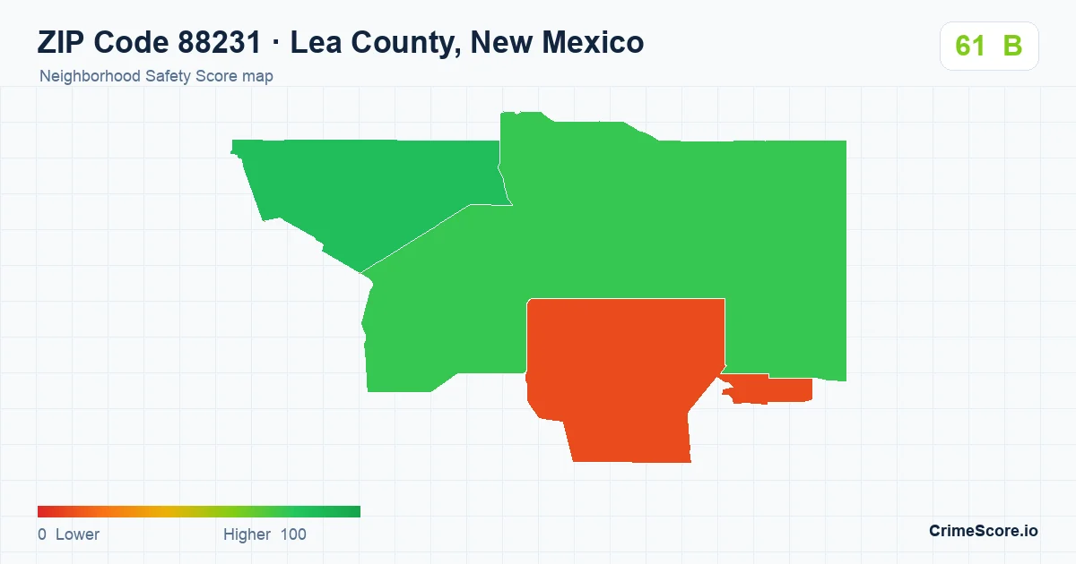 ZIP Code 88231 in Lea County, New Mexico neighborhood Safety Score map