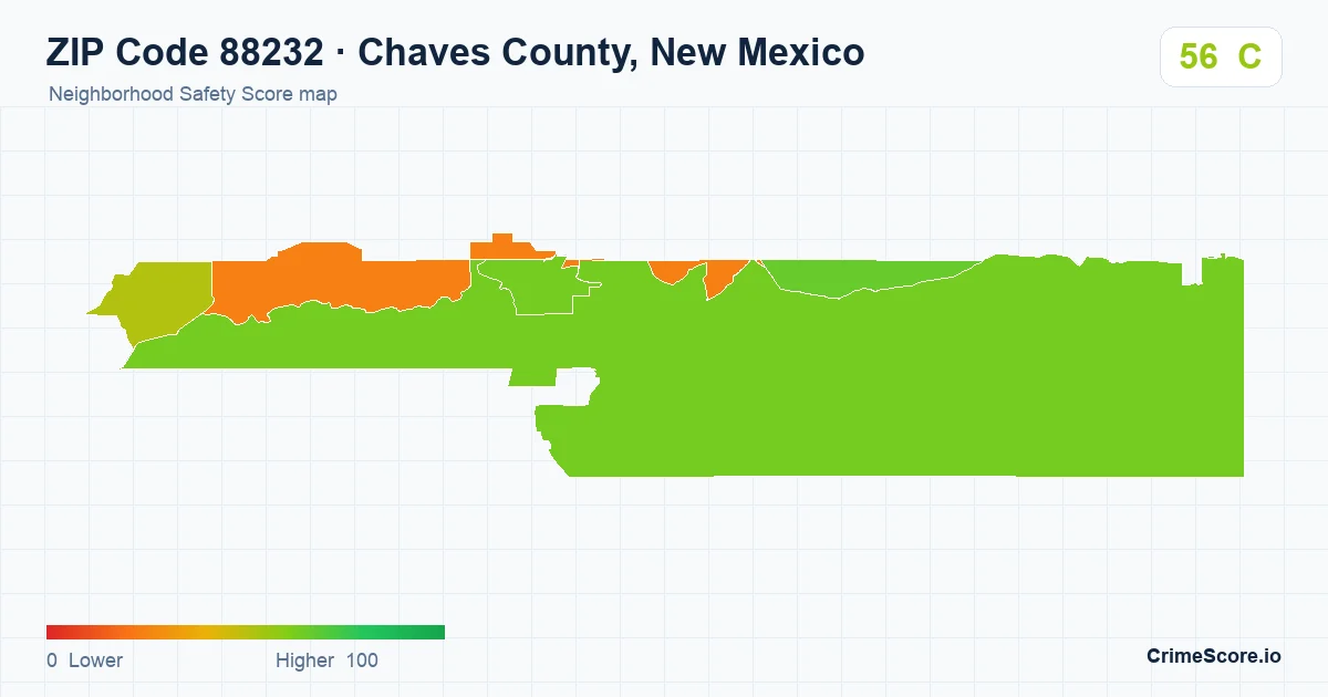 ZIP Code 88232 in Chaves County, New Mexico neighborhood Safety Score map