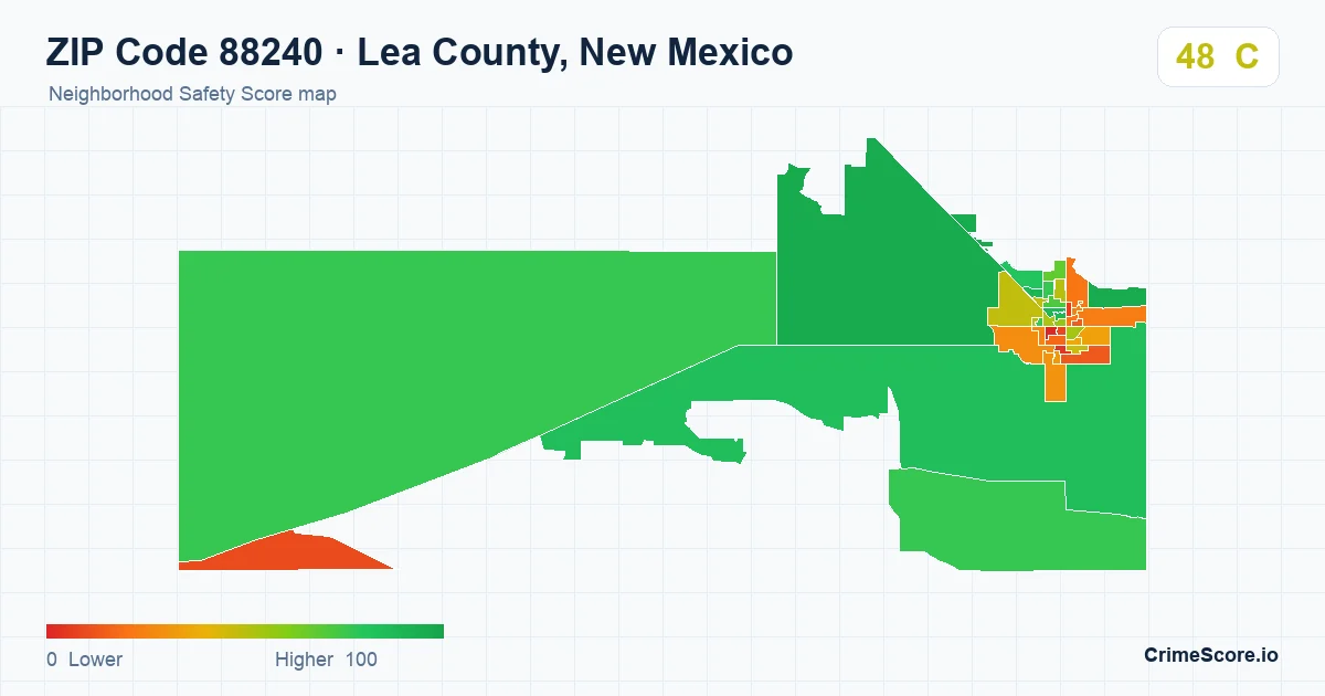 ZIP Code 88240 in Lea County, New Mexico neighborhood Safety Score map
