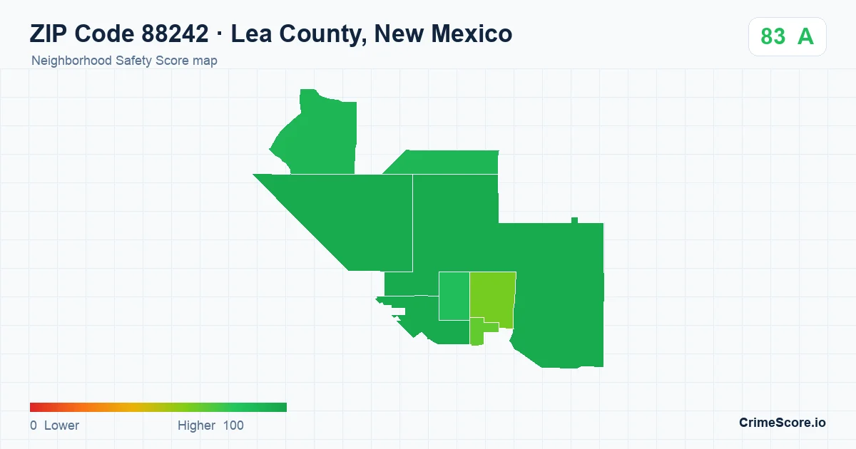ZIP Code 88242 in Lea County, New Mexico neighborhood Safety Score map