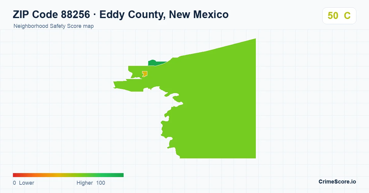 ZIP Code 88256 in Eddy County, New Mexico neighborhood Safety Score map