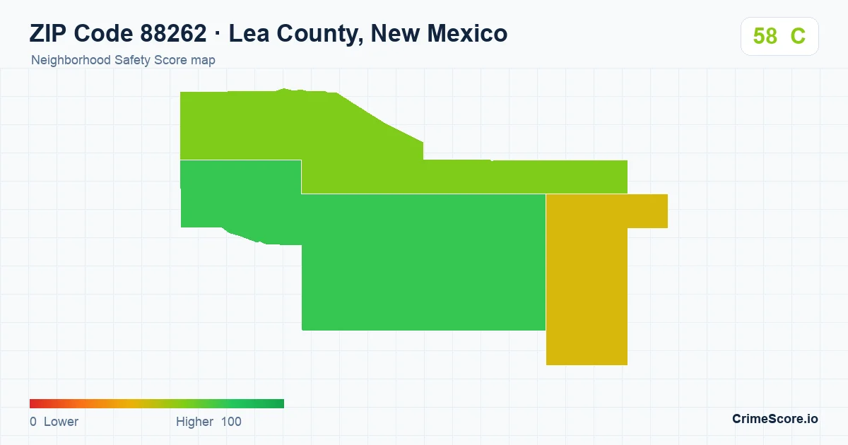 ZIP Code 88262 in Lea County, New Mexico neighborhood Safety Score map