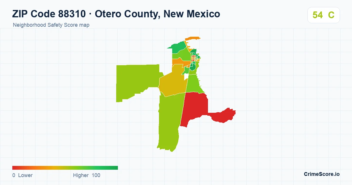 ZIP Code 88310 in Otero County, New Mexico neighborhood Safety Score map