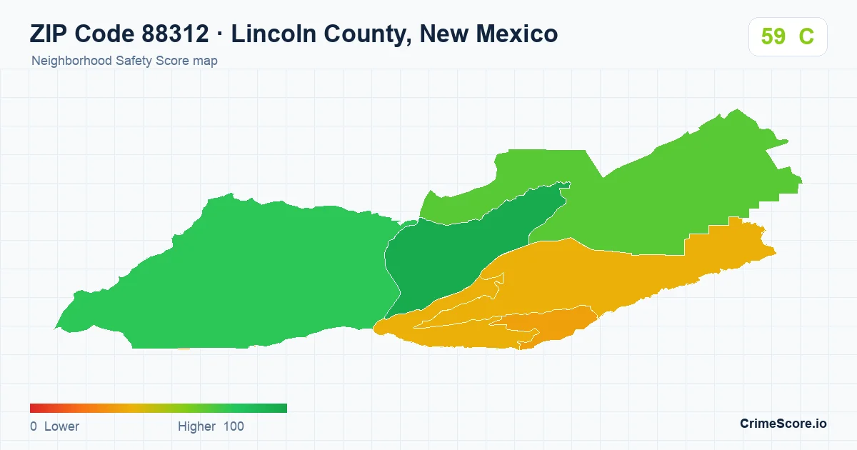 ZIP Code 88312 in Lincoln County, New Mexico neighborhood Safety Score map