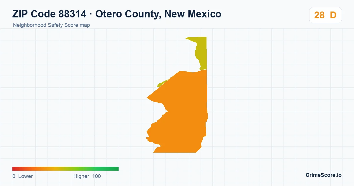ZIP Code 88314 in Otero County, New Mexico neighborhood Safety Score map