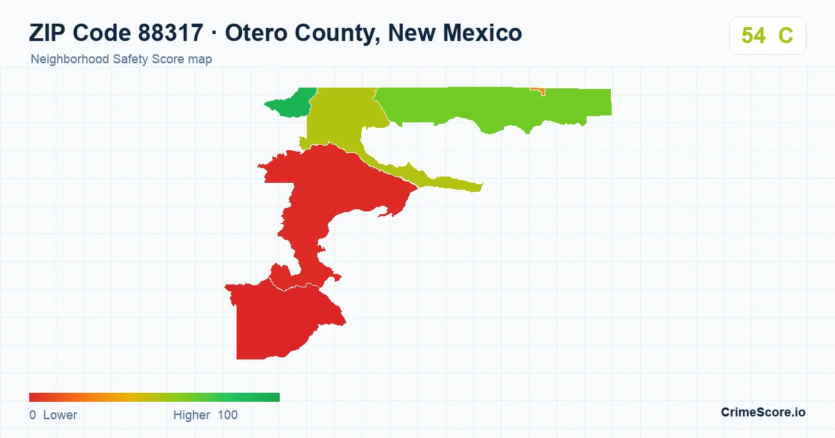 ZIP Code 88317 in Otero County, New Mexico neighborhood Safety Score map