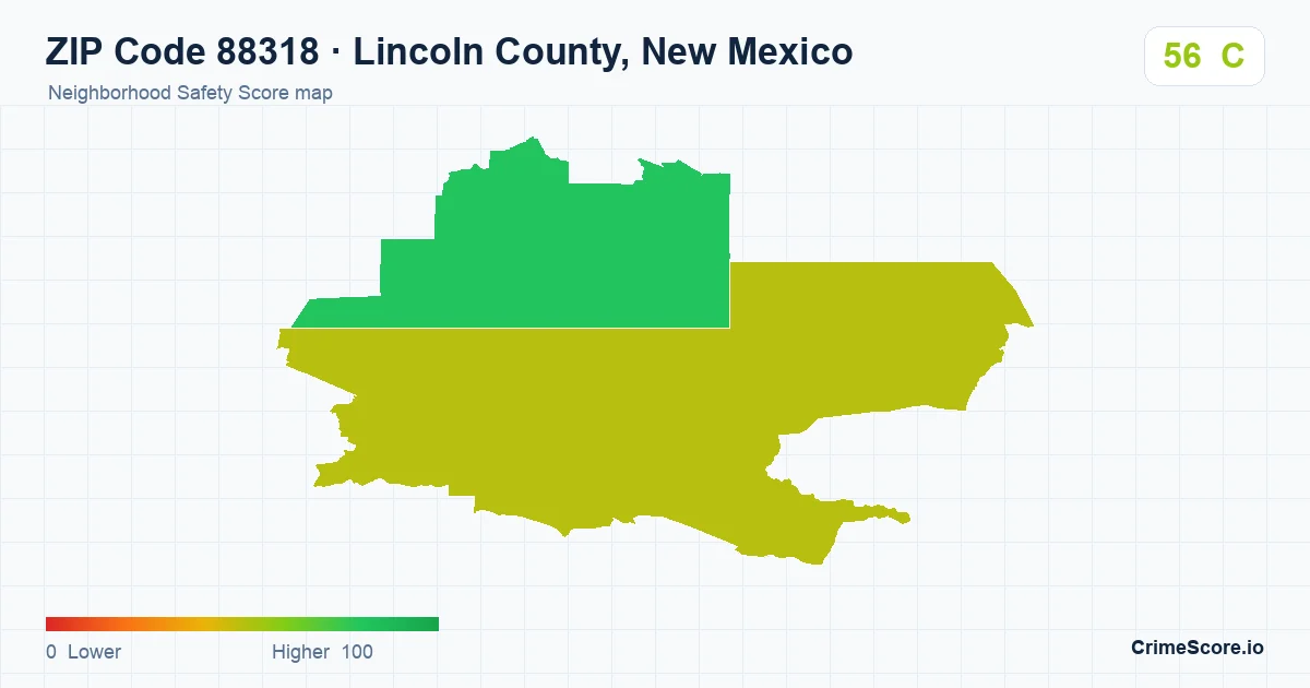 ZIP Code 88318 in Lincoln County, New Mexico neighborhood Safety Score map