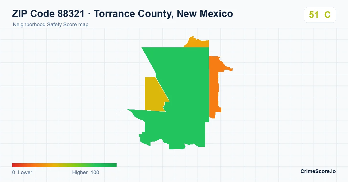 ZIP Code 88321 in Torrance County, New Mexico neighborhood Safety Score map