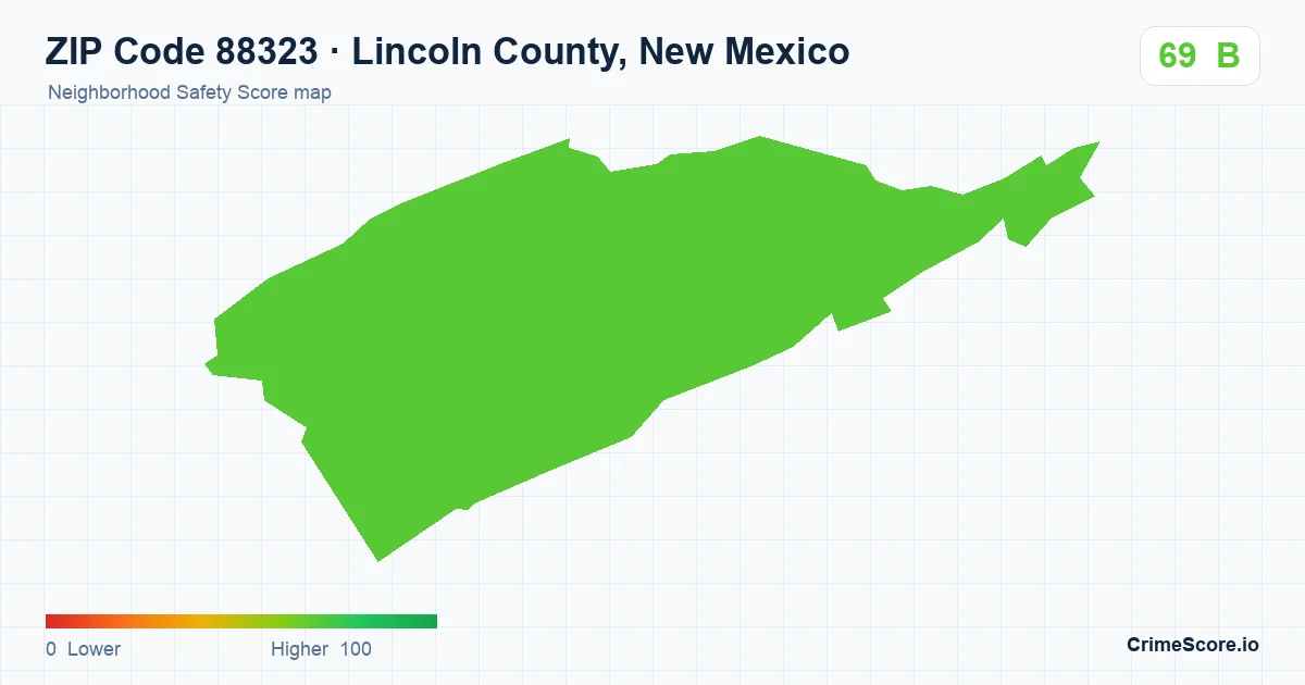 ZIP Code 88323 in Lincoln County, New Mexico neighborhood Safety Score map