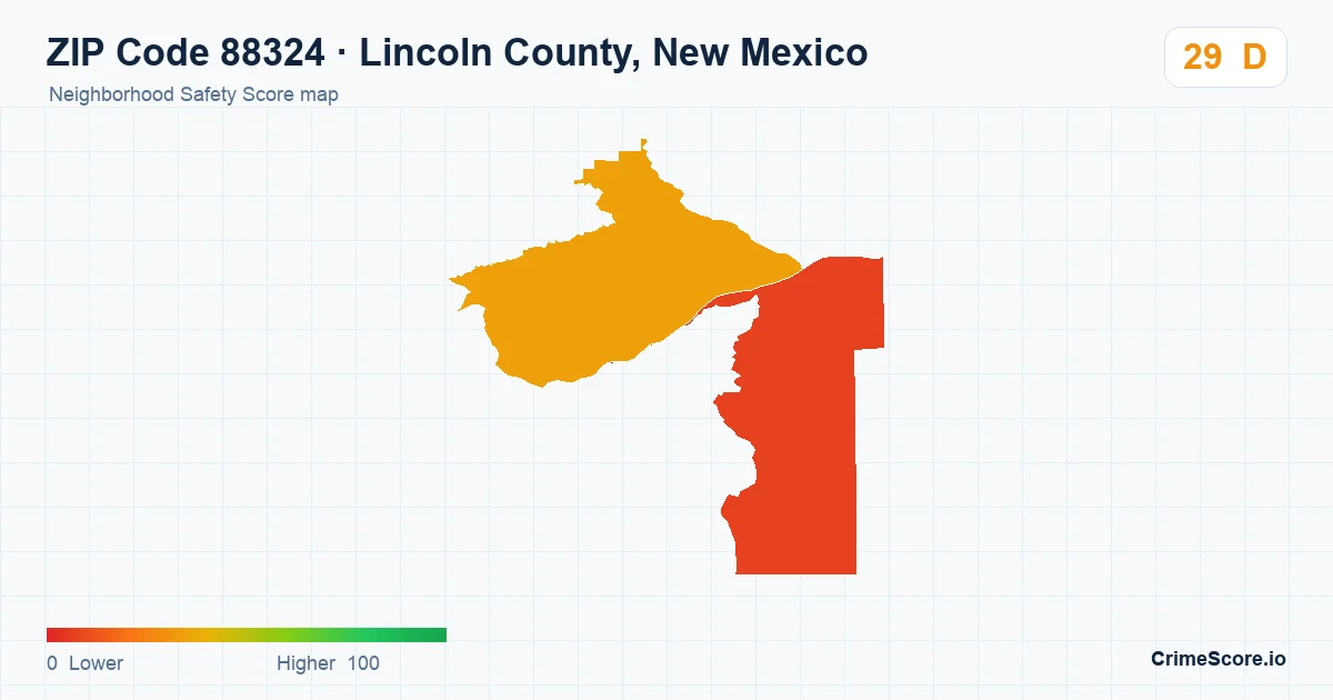 ZIP Code 88324 in Lincoln County, New Mexico neighborhood Safety Score map