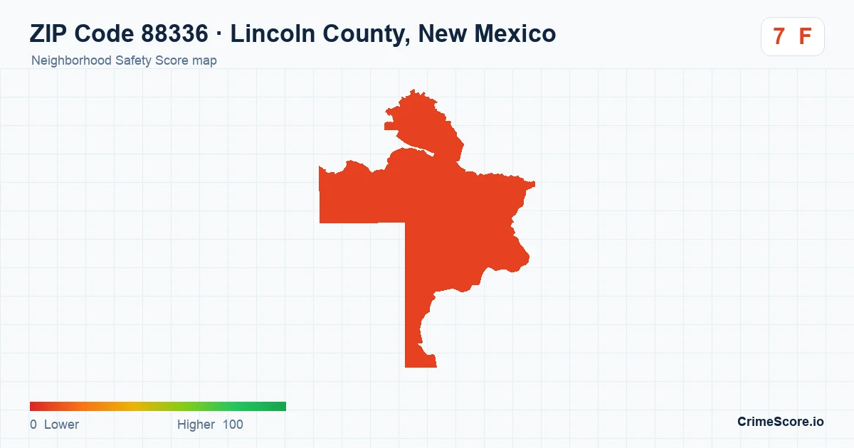 ZIP Code 88336 in Lincoln County, New Mexico neighborhood Safety Score map