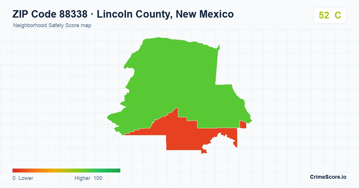 ZIP Code 88338 in Lincoln County, New Mexico neighborhood Safety Score map