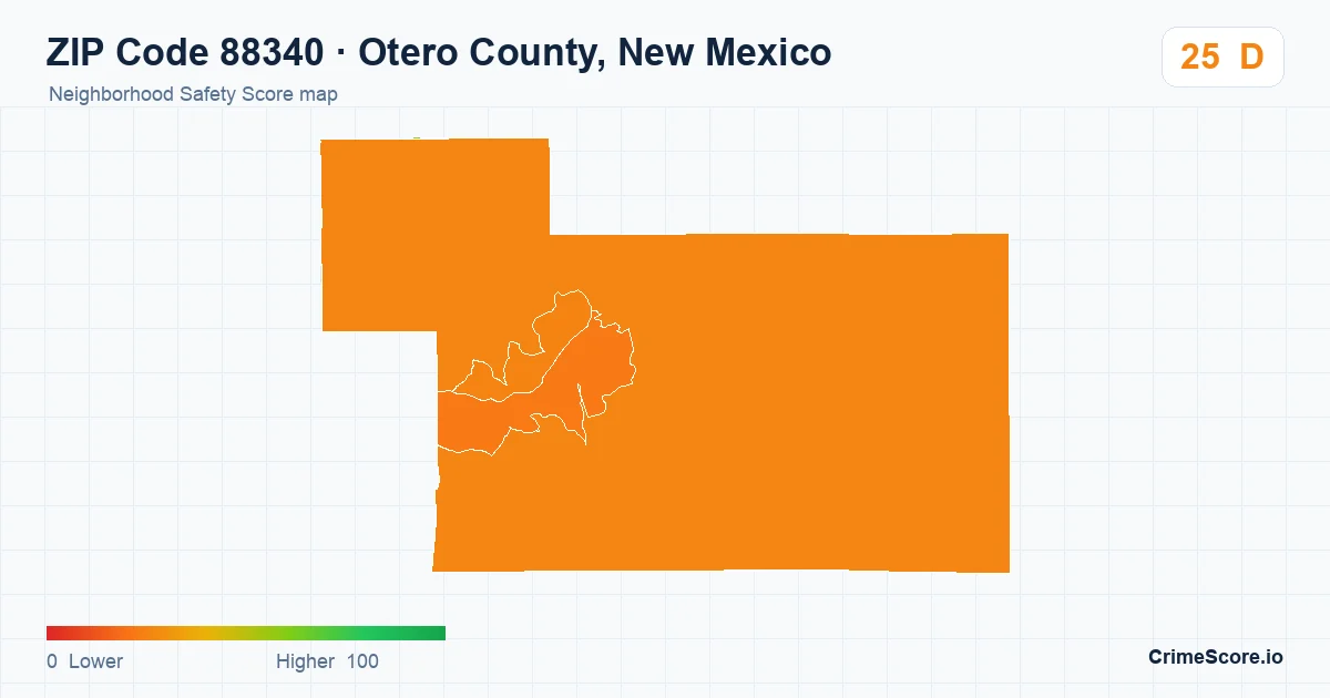 ZIP Code 88340 in Otero County, New Mexico neighborhood Safety Score map