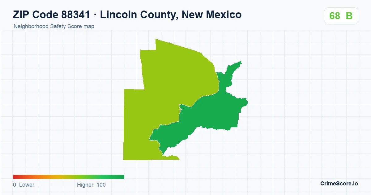 ZIP Code 88341 in Lincoln County, New Mexico neighborhood Safety Score map