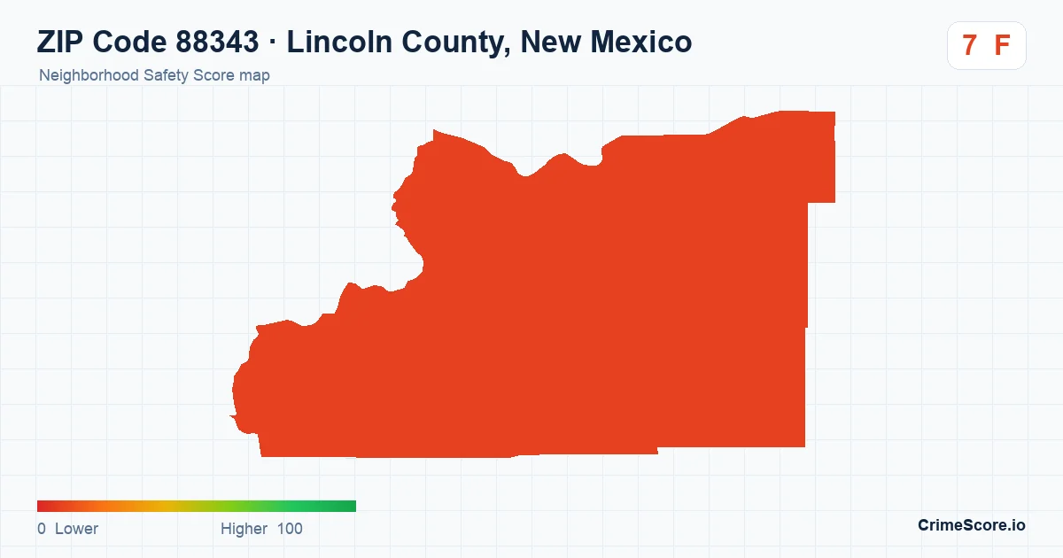 ZIP Code 88343 in Lincoln County, New Mexico neighborhood Safety Score map