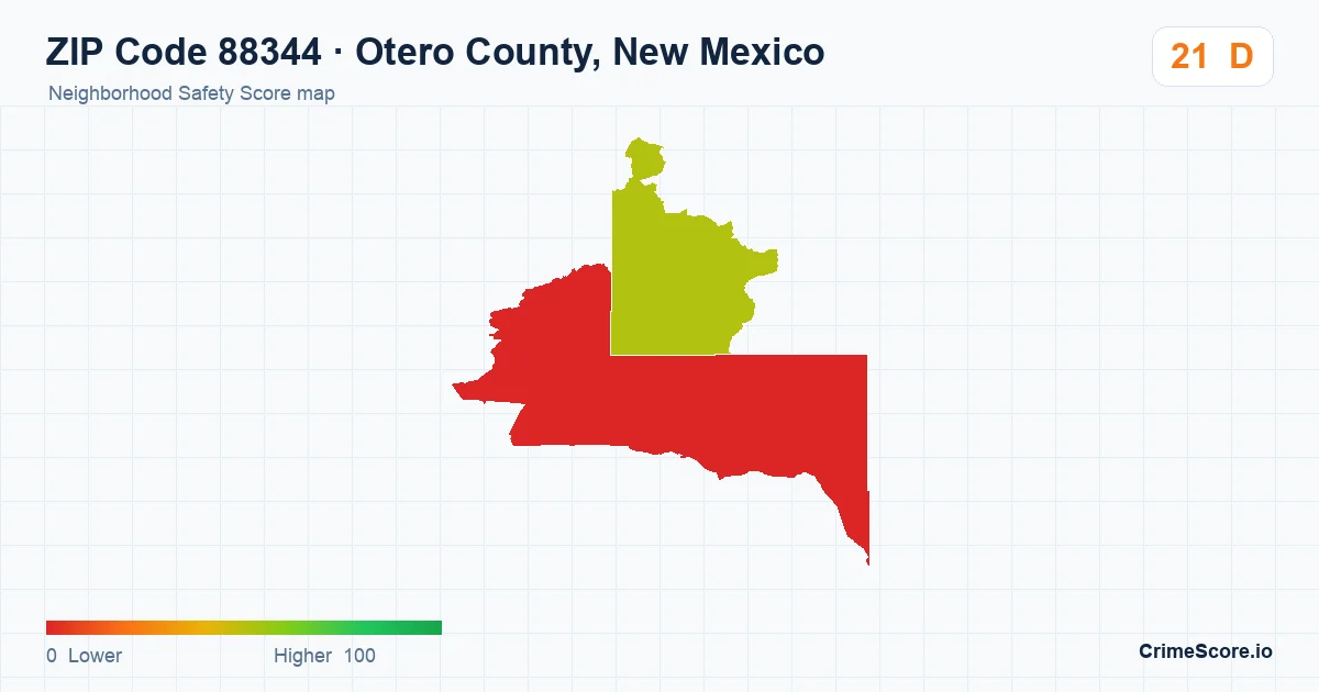 ZIP Code 88344 in Otero County, New Mexico neighborhood Safety Score map