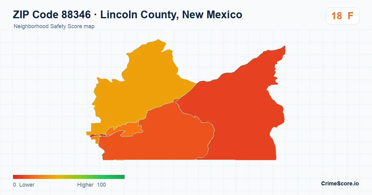 ZIP Code 88346 in Lincoln County, New Mexico neighborhood Safety Score map