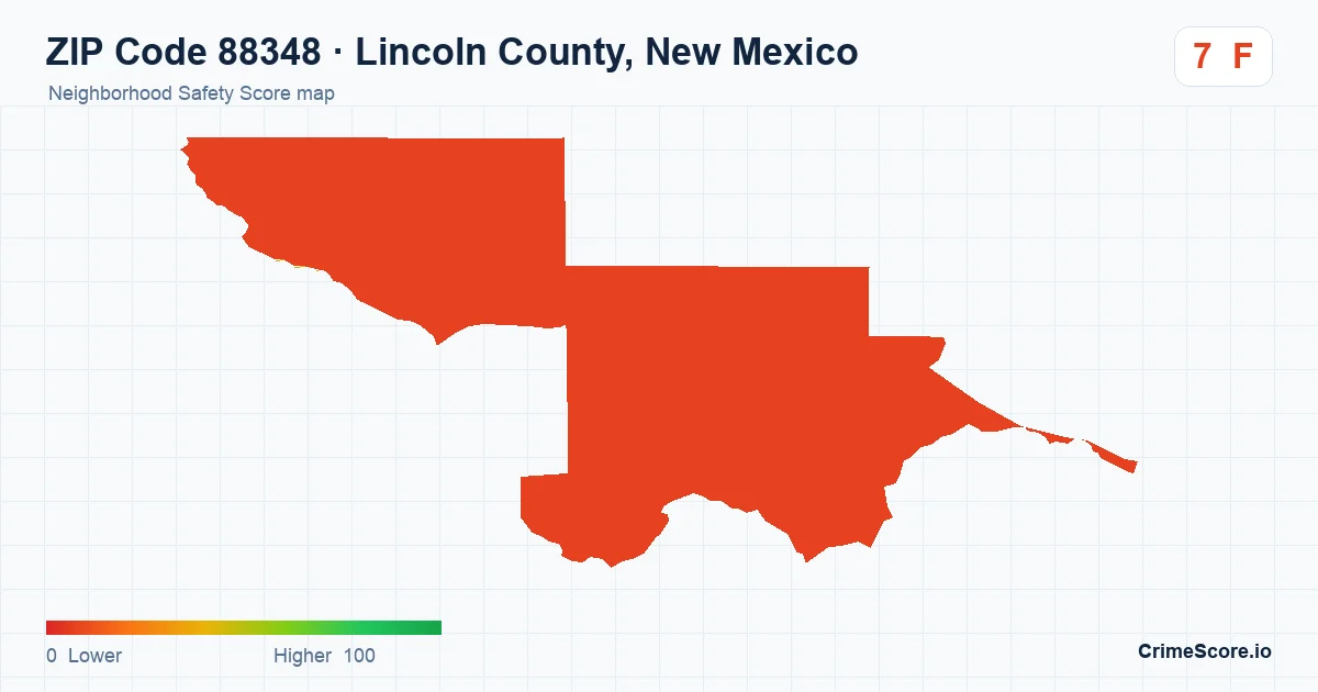 ZIP Code 88348 in Lincoln County, New Mexico neighborhood Safety Score map
