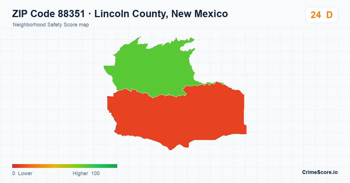 ZIP Code 88351 in Lincoln County, New Mexico neighborhood Safety Score map