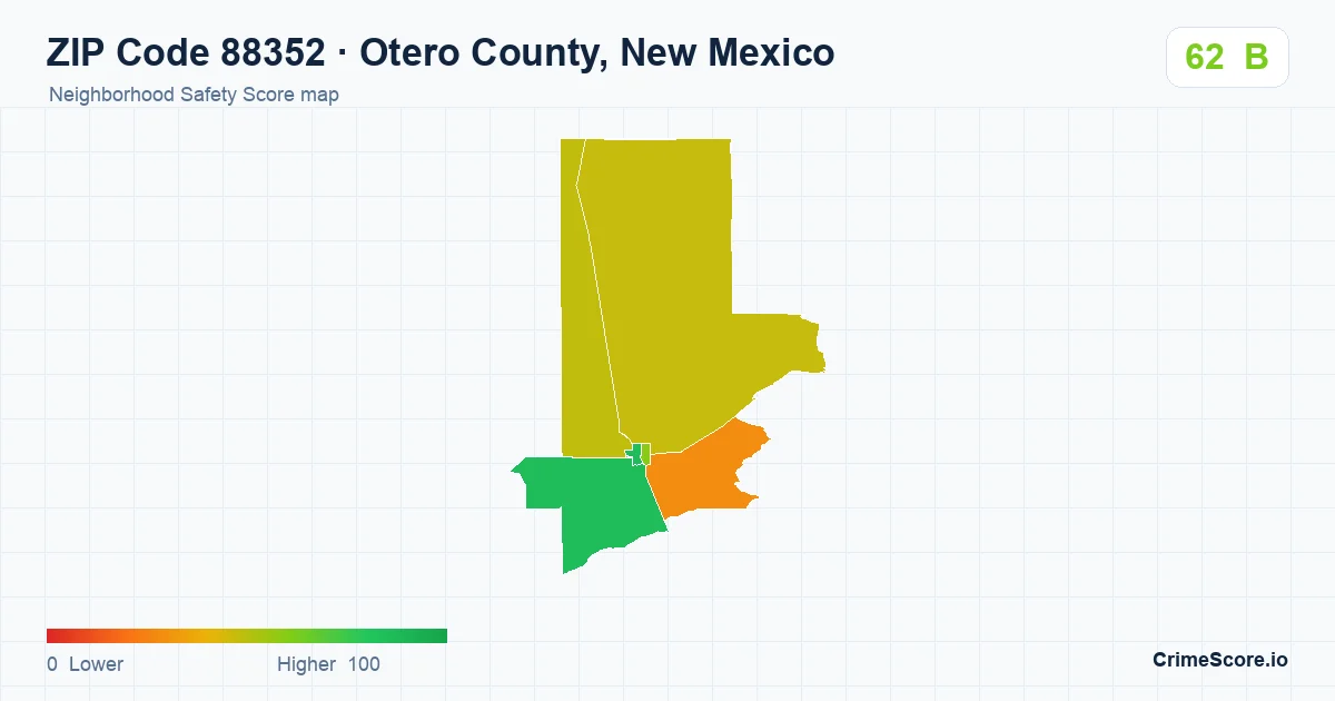 ZIP Code 88352 in Otero County, New Mexico neighborhood Safety Score map