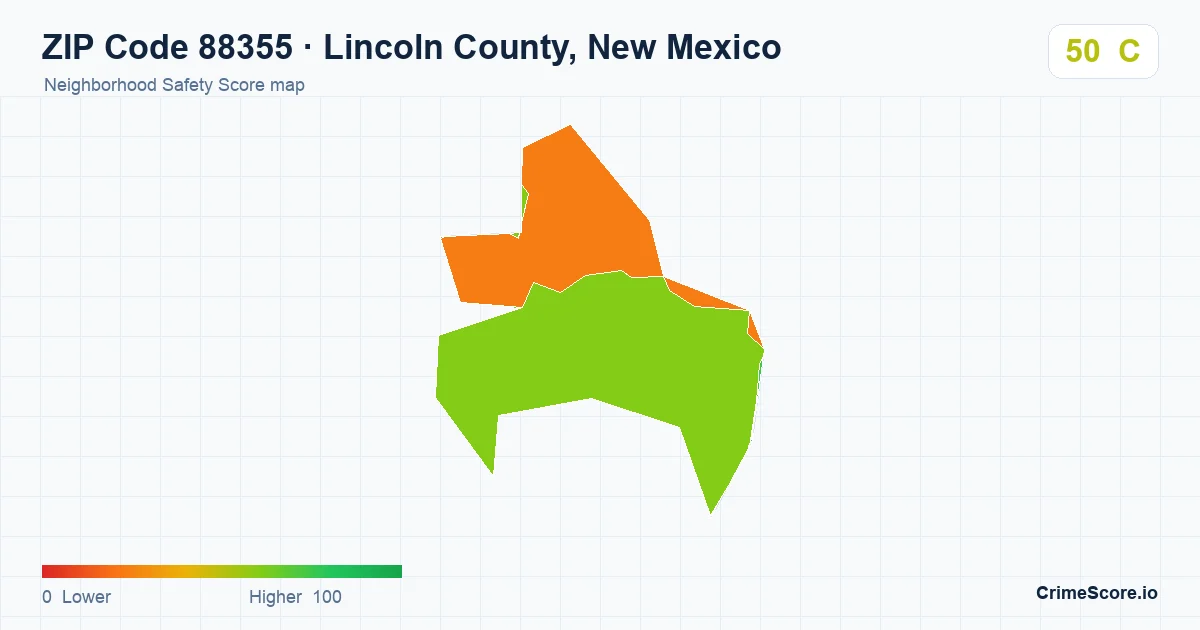 ZIP Code 88355 in Lincoln County, New Mexico neighborhood Safety Score map