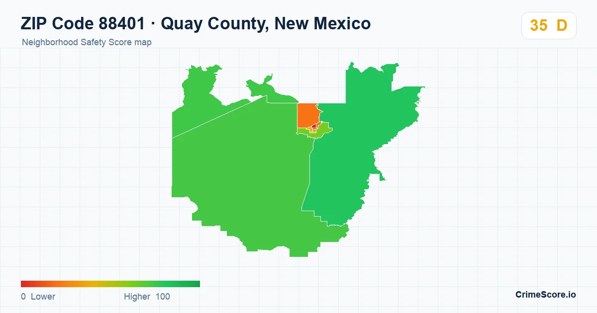 ZIP Code 88401 in Quay County, New Mexico neighborhood Safety Score map