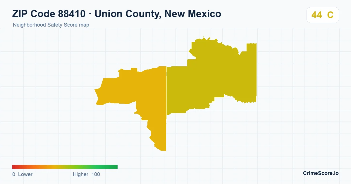 ZIP Code 88410 in Union County, New Mexico neighborhood Safety Score map