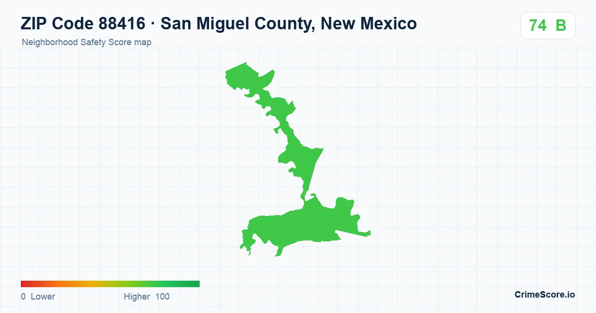ZIP Code 88416 in San Miguel County, New Mexico neighborhood Safety Score map