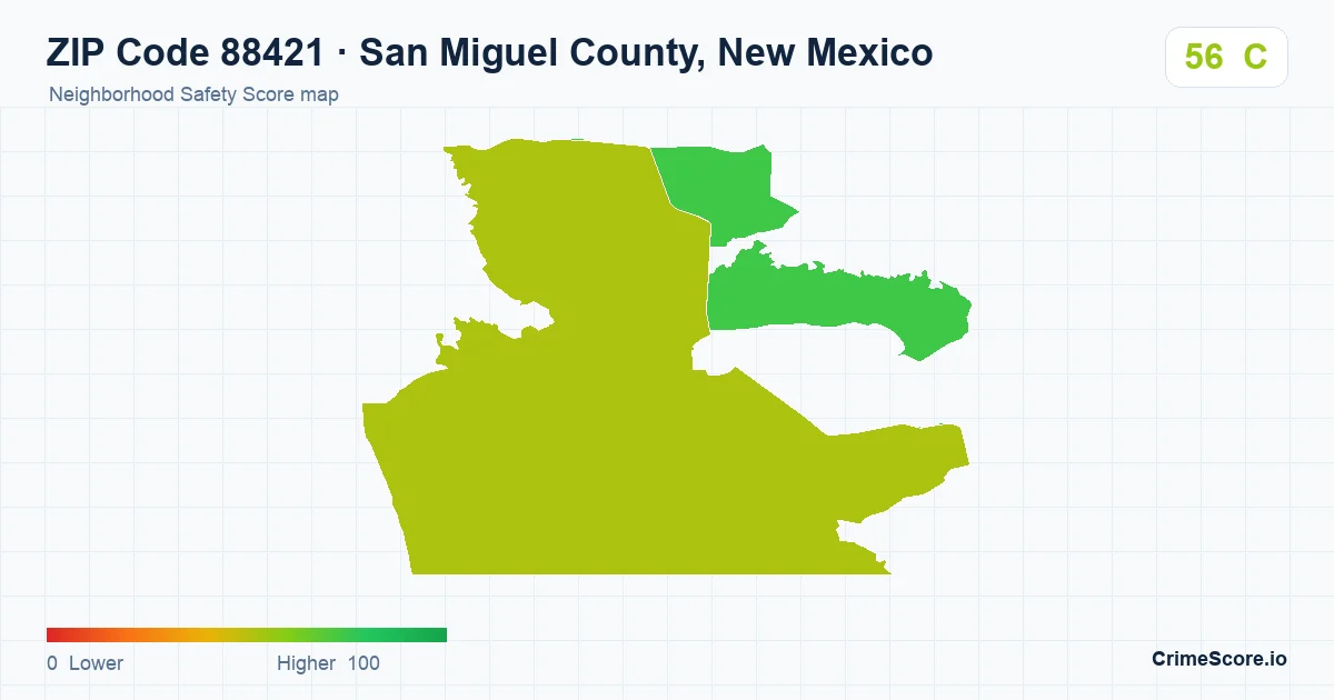 ZIP Code 88421 in San Miguel County, New Mexico neighborhood Safety Score map