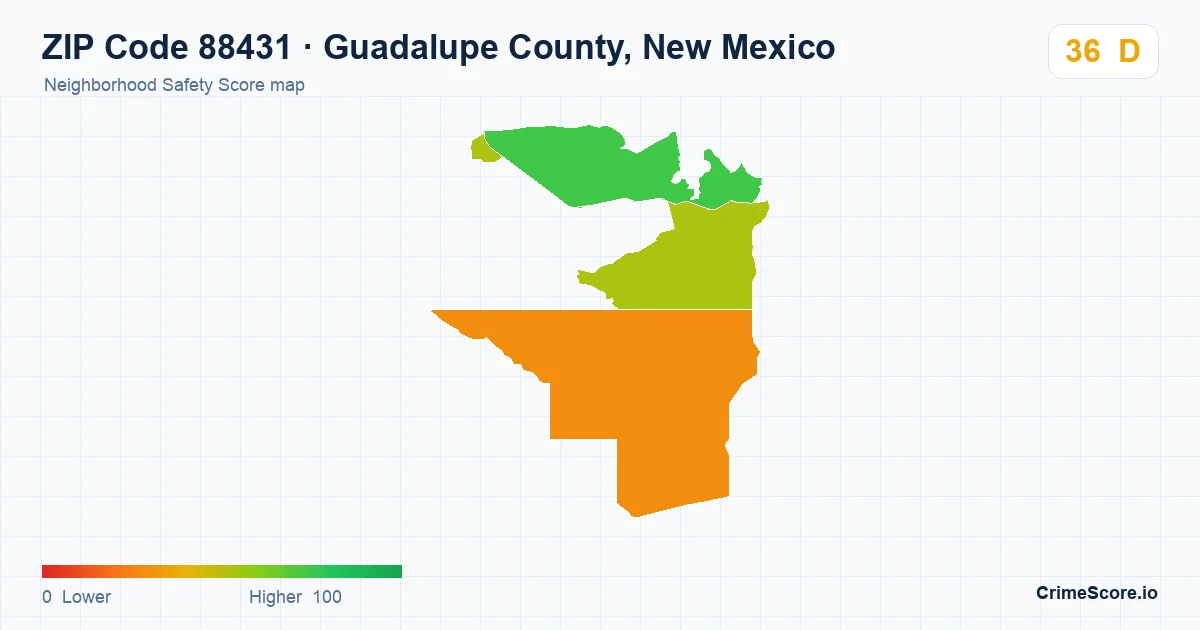 ZIP Code 88431 in Guadalupe County, New Mexico neighborhood Safety Score map