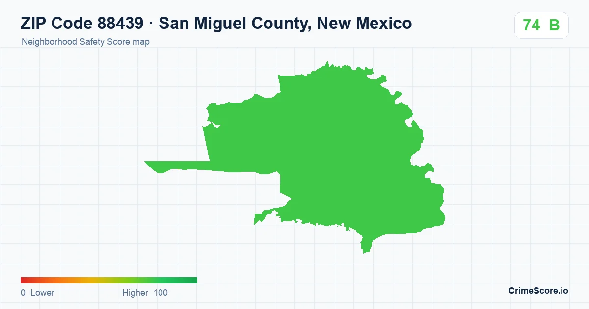ZIP Code 88439 in San Miguel County, New Mexico neighborhood Safety Score map