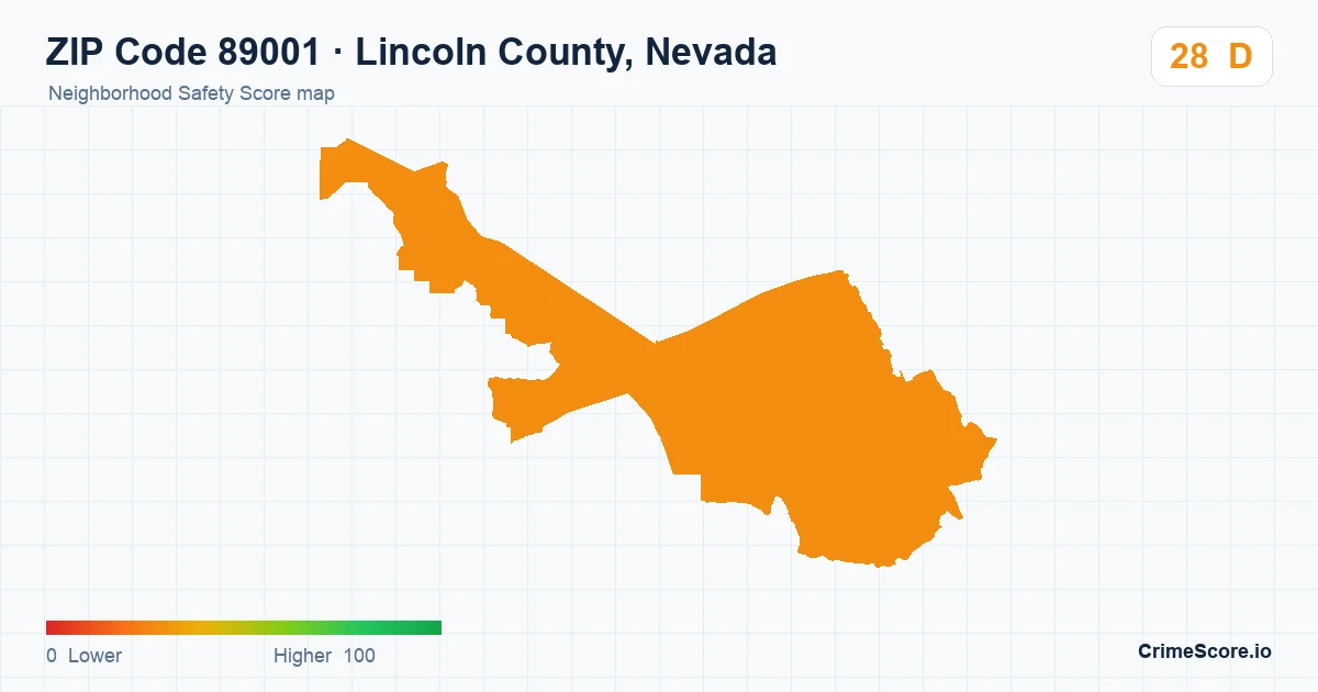 ZIP Code 89001 in Lincoln County, Nevada neighborhood Safety Score map